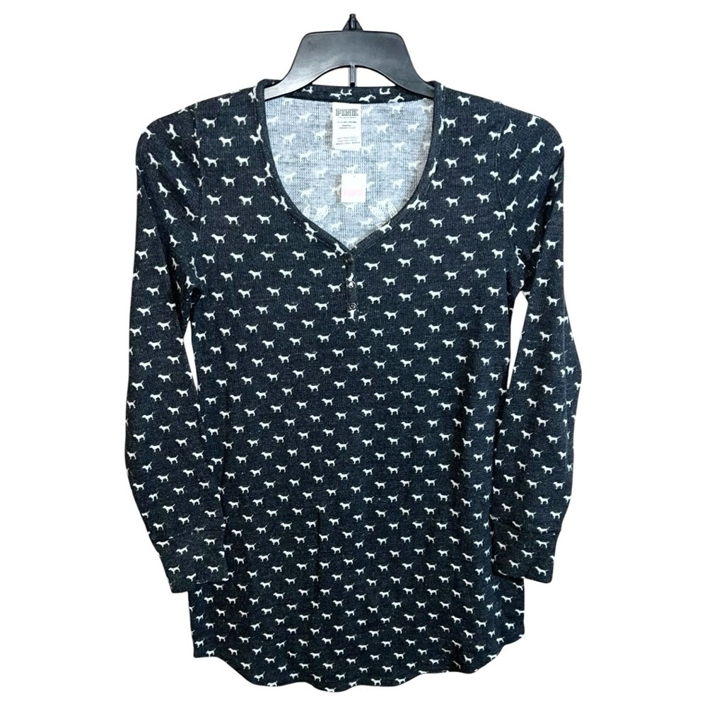 Pink Victoria Secret Sleepwear Shirt Top Women’s Size S Gray White Dogs